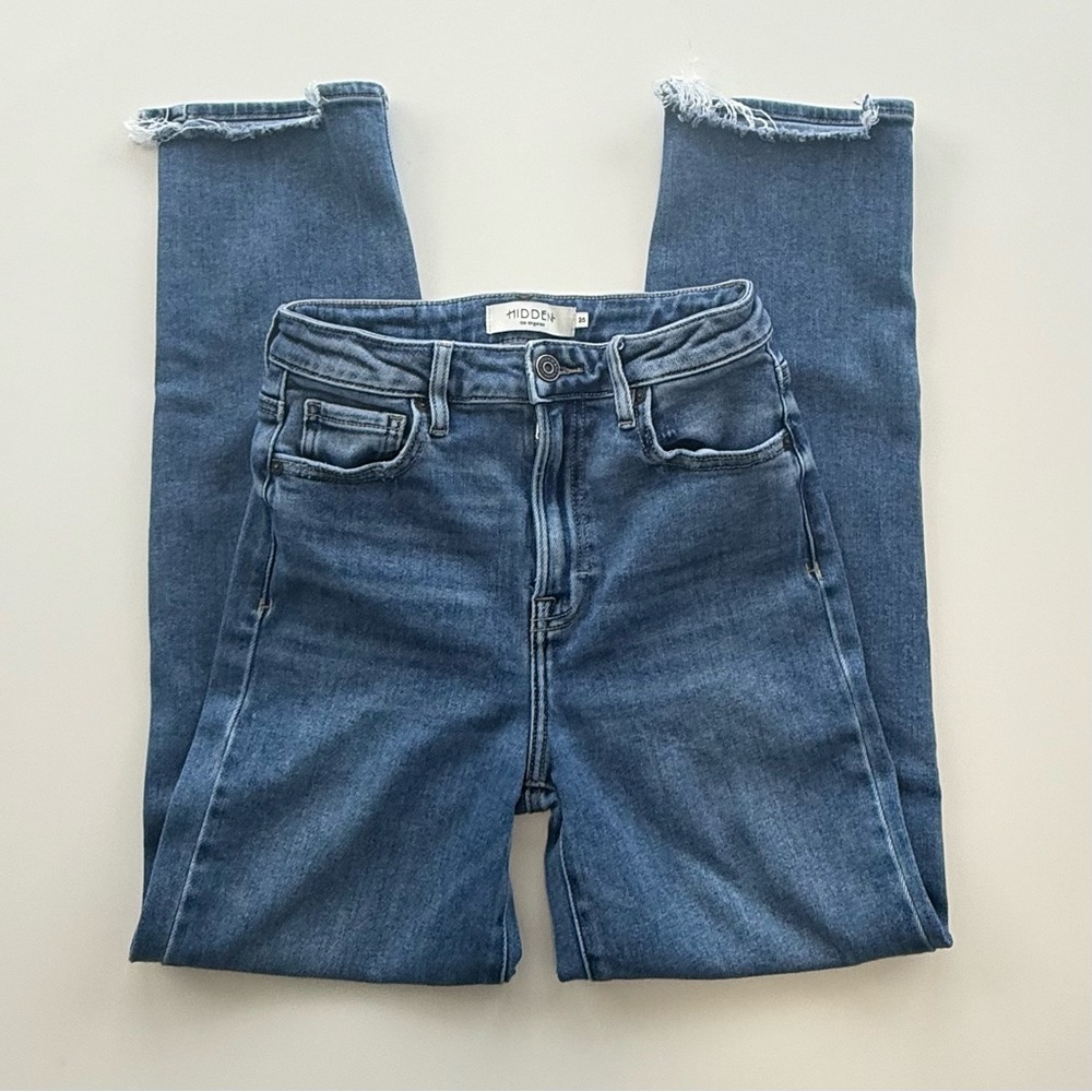 Hidden High Rise Straight Leg Jeans Size 25 Raw Hem
